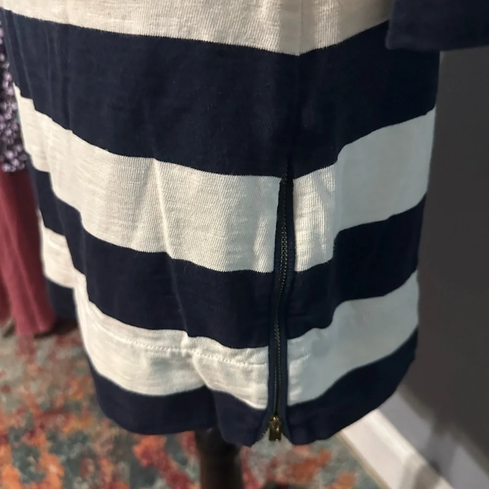 J crew heavy cotton blue and cream stripe dress. Fits small too